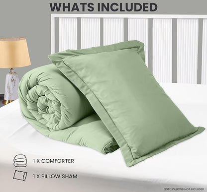 Twin Comforter Set 2 Piece Sage Green by Utopia Bedding, Comforters Twin Size, Bedding Comforters Sets, Down Alternative Soft Bed Set, 1 Comforter (64 x 88 inches) 1 Pillow Shams (20 x 26 inches)