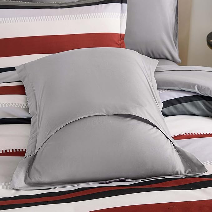 WONGS BEDDING Comforter Full Size, Red Bedding Comforter Set for Full Bed, Striped Bed in a Bag Full Size Comforter Sets for All Season 90"×78"