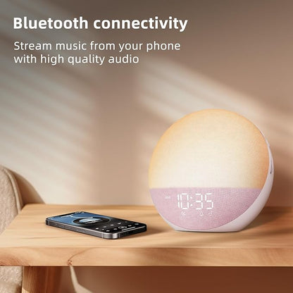 Sunrise Alarm Clock White Noise Machine: Natural Wake Up Light - Dimmable Clock with Bluetooth Speaker for Bedroom - 25 Sleep Sounds for Baby Adults Kids Sakura Pink