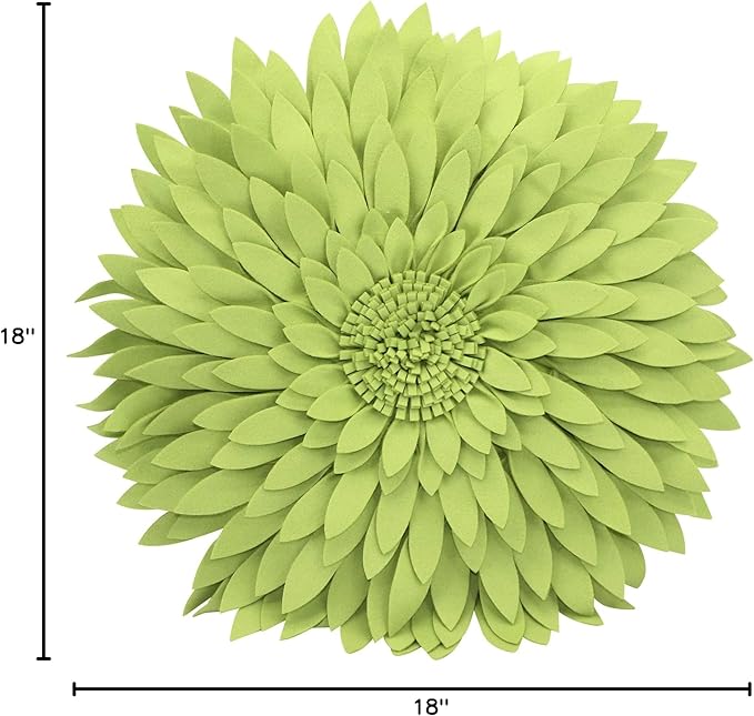 Contempo Lifestyles 3D Daisy Flower Decorative Pillow, Plush Polyester Faux Wool, 18" Flower, 16" Pillow with Insert, Solid Lime