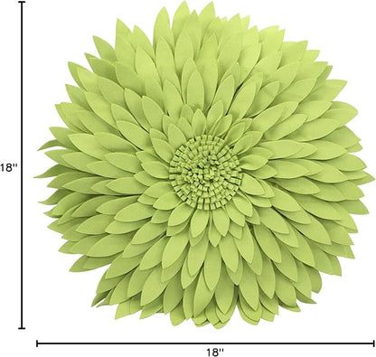 Contempo Lifestyles 3D Daisy Flower Decorative Pillow, Plush Polyester Faux Wool, 18" Flower, 16" Pillow with Insert, Solid Lime