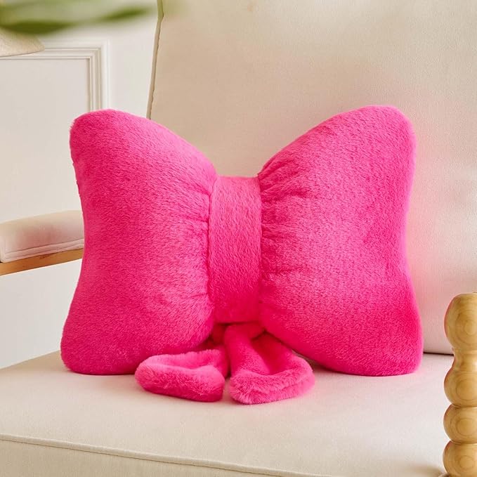 Bowknot Pillow Hot Pink Cute Bow Decorative Throw Pillows 16" Aesthetic Home Decor Bow Cushions Butterfly Knot Plush Pillow for Bedroom Couch