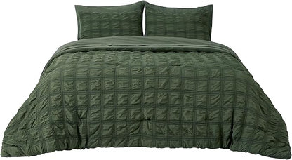 Bedsure Bed in a Bag Full - 7 Pieces Plaid Seersucker Bedding Comforter Sets, Soft Lightweight Olive Green Boho Bed Set with Comforters Full Size, Sheets, Pillowcases & Shams