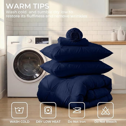 Sasttie Twin XL Comforter Set, 5-Piece Bed in a Bag, Pintuck Bedding Sets for All Season, Includes Comforter, Flat Sheet, Fitted Sheet, Pillowcase and Pillowsham, Navy