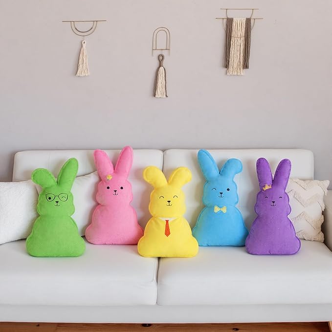 5 Pcs 14.17 Inch Easter Bunny Throw Pillows Rabbit Shaped Throw Pillows Easter Plush Bunny Stuffed Animals Soft Decorative Cushion for Couch Sofa Bed Decor