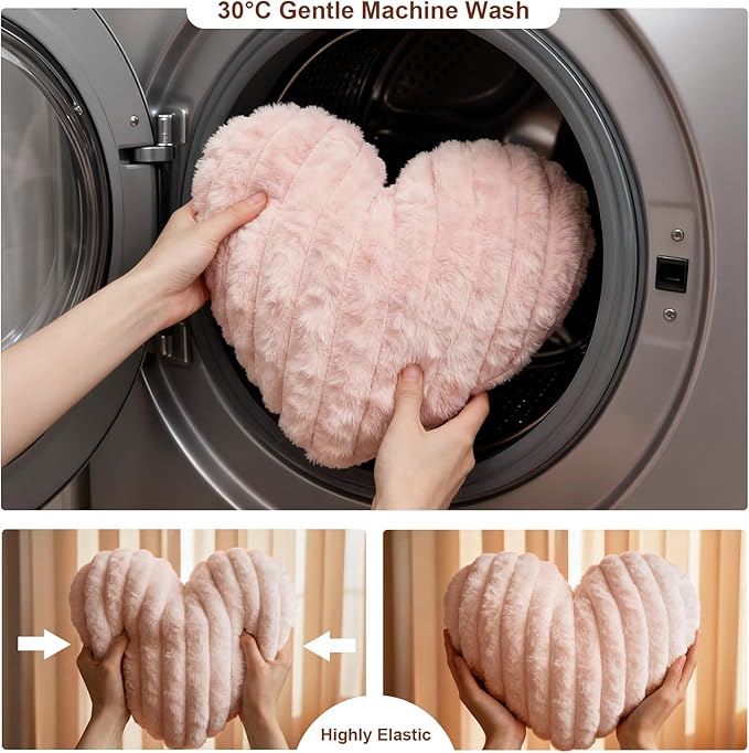 2 Pcs Pink Heart Throw Pillows, 16 Inch Soft Fluffy Heart-Shaped Comfort Pillows with Calming Texture, Hug Pressure for Relaxing Moments, Ideal for Sofa, Reading, and Naps (Pink)