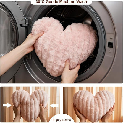 2 Pcs Pink Heart Throw Pillows, 16 Inch Soft Fluffy Heart-Shaped Comfort Pillows with Calming Texture, Hug Pressure for Relaxing Moments, Ideal for Sofa, Reading, and Naps (Pink)