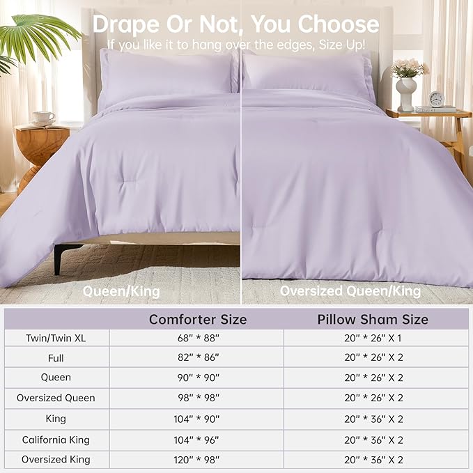 MUXHOMO King Size Comforter Set, All Season Ultra Soft Down Alternative Bedding - 3 Piece Lightweight Bed Set Includes 1 Comforter (104"x90") and 2 Pillow Shams (20"x36"), Lavender