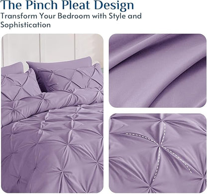 JOLLYVOGUE Queen Comforter Set 7 Pieces - Bed in a Bag Queen for All Season, Pintuck Bedding Comforter Sets with Comforter, Flat Sheet, Fitted Sheet and Pillowcases & Shams, Purple