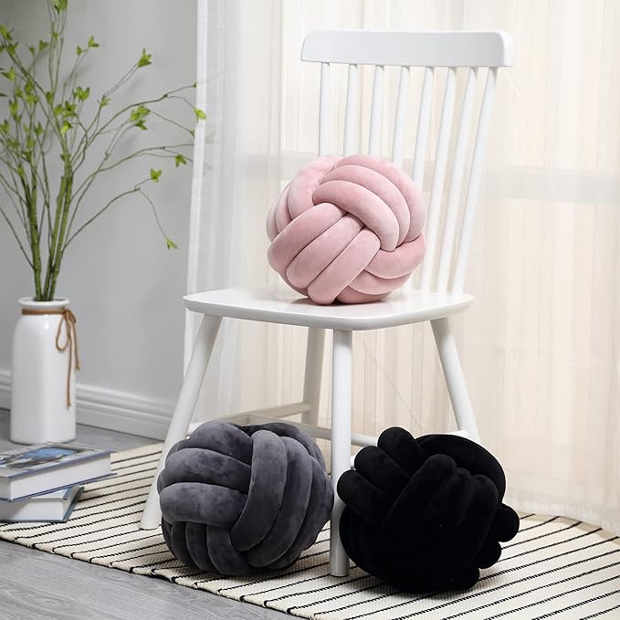 Petrella Knot Pillow Throw Pillows Ball Round Cute Throw Pillows Home Decor Cushion Decorative Aesthetic Spandex,Black 11inch