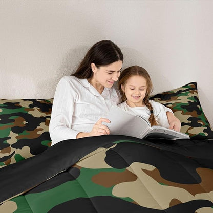 Erosebridal Camouflage Comforter Set Toddler Size Camo Bedding Set for Kids Boys Girls Dark Green Brown Black Comforter Rustic Farmhouse Abstract Quilt Bedroom Decor