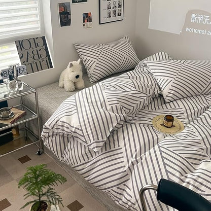 VM VOUGEMARKET Gray Striped Comforter Set Queen,Teen Boys Geometric Bedding Set,3 Pieces Instagram Style Simple Modern Comforter with 2 Pillowcases