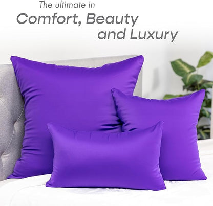 PILLOWY 16x16 Throw Pillowcase (Cover Only) -85/15 Nylon, Spandex - Luxurious, Silky, Stretchy & Soft - 1Pcs Solid Color - A Perfect Choice for Couch Chairs Sofa Bed Adult/Kids Bedroom, Dark Lavendar