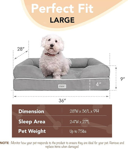 Chester Large Dog Bed - Orthopedic Memory Foam Mattress, Calming Couch, Wall Rim Pillow, Water Resistant, Washable Cover, Non-Slip, Cocoa Brown