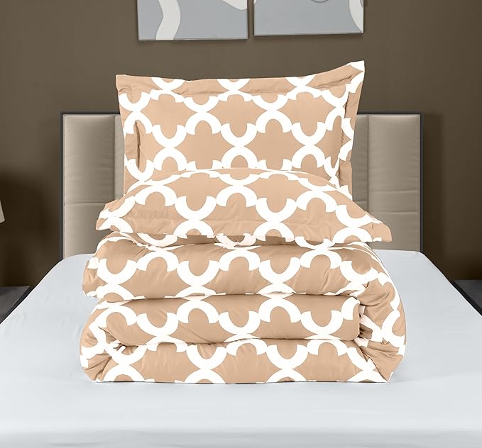 Queen Comforter Set 3 Piece Beige by Utopia Bedding, Printed Comforters Queen Size Bedding Comforters Sets, Down Alternative Soft Bed Set 1 Comforter (88 x 88 inches) 2 Pillow Shams (20 x 26 inches)