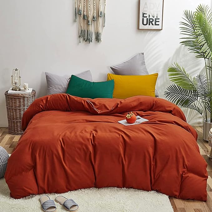 CLOTHKNOW Burnt Orange Full Comforter Set 3Pcs Rust Bedding Comforter Sets Soft Terracotta Comforter Caramel Comforter with 2 x Pillowcases