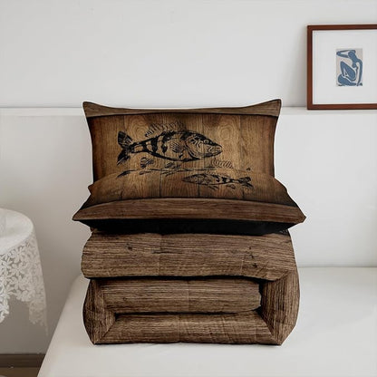 Erosebridal Camo Bass Fish Bedding Comforter Sets Fishing Bass Big Fish Bedding Set Twin Rustic Farmhouse Lake House Comforter Set for Boys Men Fisherman,Retro Tree Camouflage Cabin Quilt Set