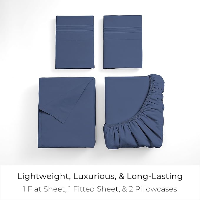 Mellanni King Sheets Set - 4 PC Iconic Collection Bedding - Hotel Luxury, Extra Soft, Cooling Bed Sheets - Wrinkle, Fade, Stain Resistant (King, Blue Nova)