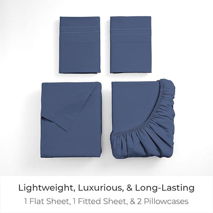 Mellanni Full Sheets Set - 4 PC Iconic Collection Bedding - Hotel Luxury, Extra Soft, Cooling Bed Sheets - Wrinkle, Fade, Stain Resistant (Full, Blue Nova)