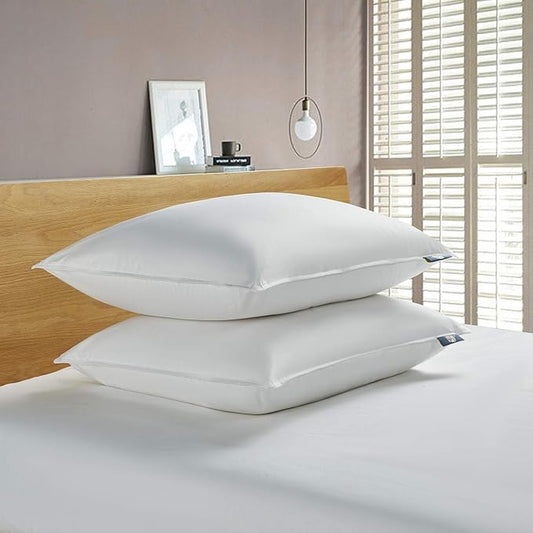 Serta 233 Thread Count White Goose Feather Down Fiber Pillows Medium Firm Jumbo Size Pillows Set of 2 Pack 100% Cotton Hotel Collection Bed Pillow for Side Sleeper