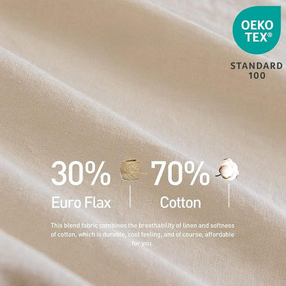 Simple&Opulence Belgian Linen Sheet Set Solid Color - 6 Pieces (1 Flat Sheet & 1 Fitted Sheet & 4 Pillowcases) 16" Deep Pocket Natural Flax Cotton Blended Soft Bedding - Linen, King Size