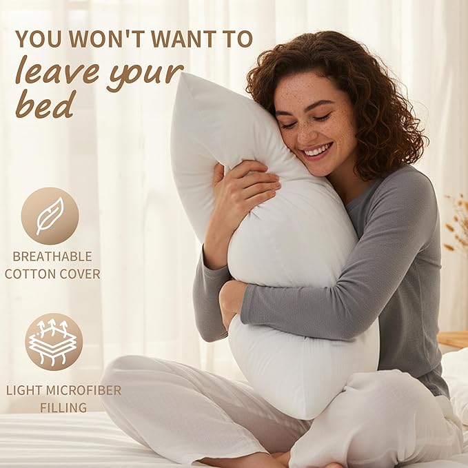 Pillows Standard Size Set of 2, Standard Pillows Set of 2 with Adjustable Down Alternative Polyester Fiber Fill, Hotel-Quality Comfort for Side, Back & Stomach Sleepers