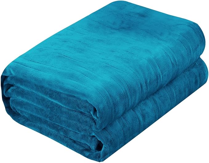 Electric Heated Blanket Queen Size 84"x90", Soft Plush Microplush for Bed, Dual Controllers & Heating Zones, 10Hs Auto Off & 5 Heating Levels, Machine Washable, Gifts for Family-Blue Green