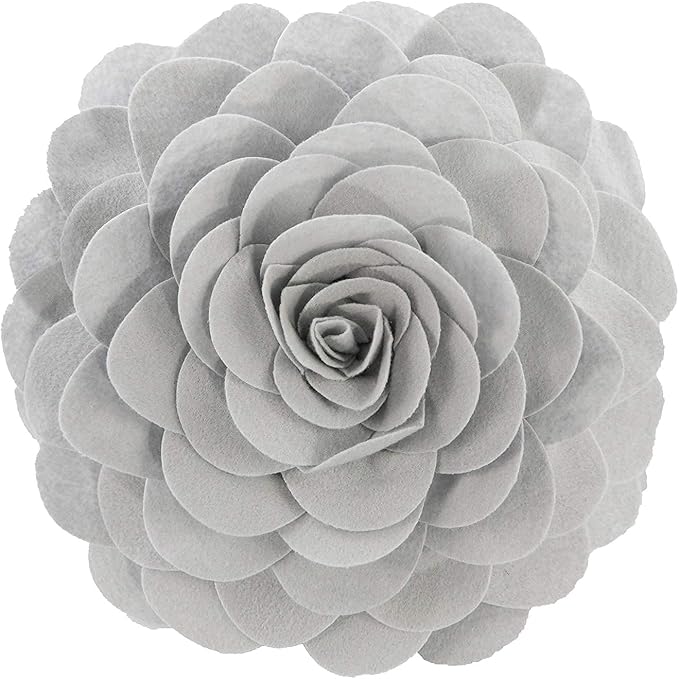 Fennco Styles Eva's Flower Garden Decorative Filled Throw Pillow 13" Round - Grey Floral Accent Pillow for Home, Couch, Bed, Living Room, Holiday and Office Décor