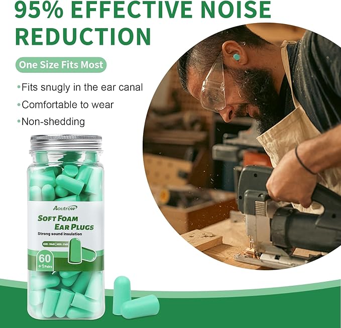 60 Pairs Soft Foam Ear Plugs, 38dB SNR Slow Rebound Ear Plugs for Sleeping Noise Cancelling, Noise Reduction, Work, Swimming, Shooting, Studying, Green