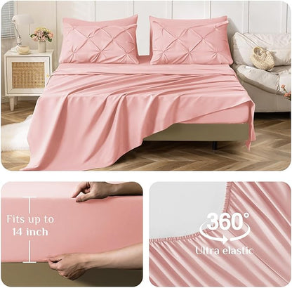 JOLLYVOGUE Twin XL Comforter Set 5 Pieces - Bed in a Bag Twin XL for All Season, Pintuck Bedding Comforter Sets with Comforter, Flat Sheet, Fitted Sheet and Pillowcases & Shams, Pink