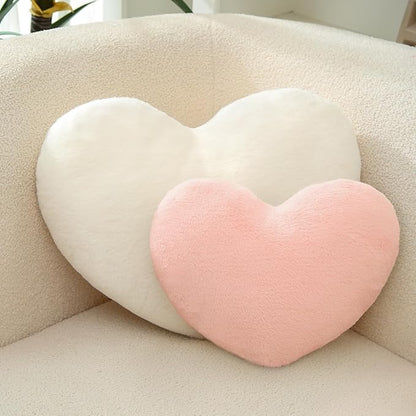 2 Pcs Heart Pillows Pink White Love Heart Shaped Throw Pillows Valentines Wedding Anniversary Faux Rabbit Fluffy Decorative Cushions for Livingroom Bed Sofa Car Couch Home Decor Aesthetic