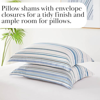 Southshore Fine Living, Inc. Twin XL Comforter Set, Down Alternative Blue and White Comforter with Matching Pillow Sham, Soft Coastal Bedspread for Twin/XL Mattress, Coastal Stripes Blue