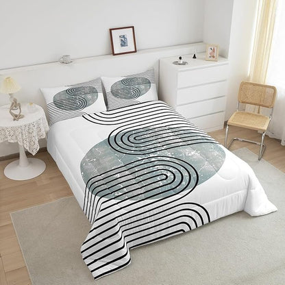 Erosebridal Mid Century Bedding Set Queen Modern Minimalism Comforter Set, Navy Blue Grunge Duvet Insert Black Stripe Quilt Set, Aesthetic Abstract Bedding Comforters & Sets 3pcs with 2 Pillow Case