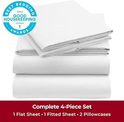 Mellanni King Sheets Set - 4 PC Iconic Collection Bedding - Hotel Luxury, Extra Soft, Cooling Bed Sheets - Wrinkle, Fade, Stain Resistant (King, Striped White)