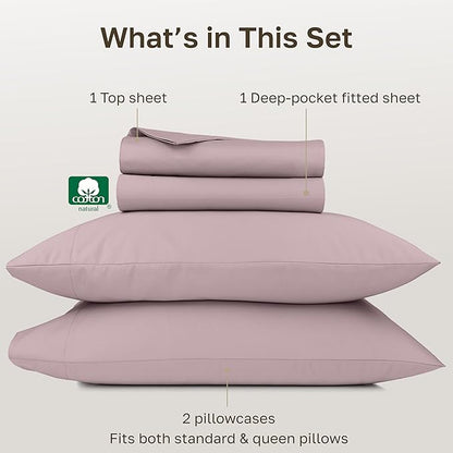 California Design Den Thick and Natural 100% Cotton Sheets Queen Size Set - 1000 Thread Count Sateen, Deep Pocket Queen Sheets, Durable Bedding - Sepia Rose