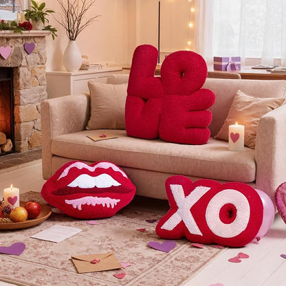 Lanpn Valentines Pillows 3Pcs, Plush Throw Pillows Xo Pillow Love Throw Pillow Valentines Day Decorative Cushion for Living Room Bedroom Couch Bed Sofa Valentine Day Decor (Red)