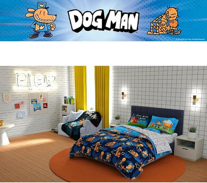Franco Dog Man Supa Book Kids Bedding Super Soft & Cozy Reversible Microfiber Comforter and Sheet Set with Sham, 7 Piece Full Size, (Officially Licensed Product)