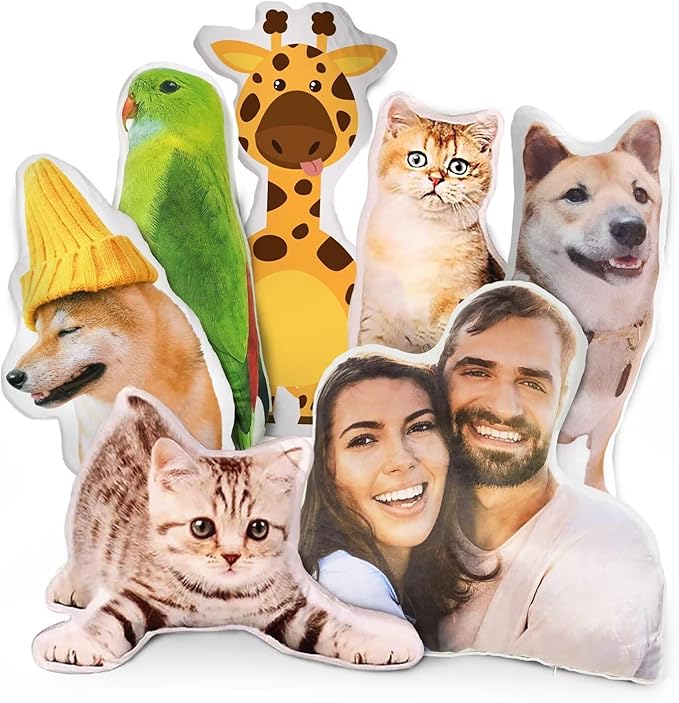 Custom Pet Pillow with Picture, Personalized Photo Dog Cat Face Shaped Pillow, Customized Stuffed Animal Pictures Pillows Memorial Loss Sympathy Gifts - 16"