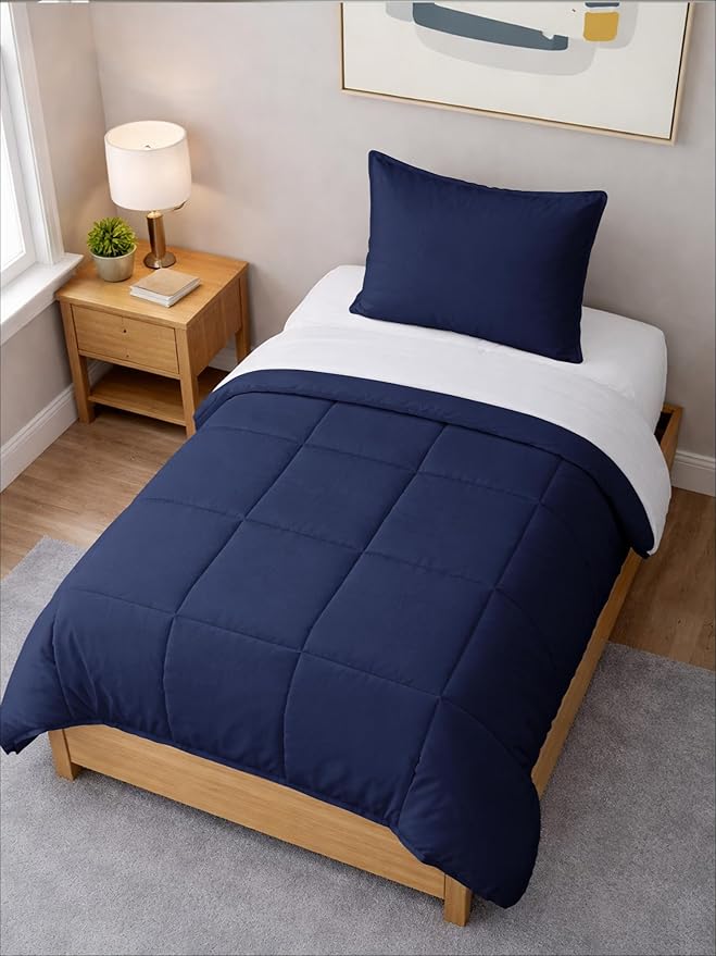Twin XL Comforter Set - 2 Piece Bed Set for All Seasons - 1 Soft Quilted Comforter with Corner Tabs & 1 Pillow Sham - Comfy and Breathable - Premium Down Duvet Insert - Oeko-TEX - Twin XL Size, Navy