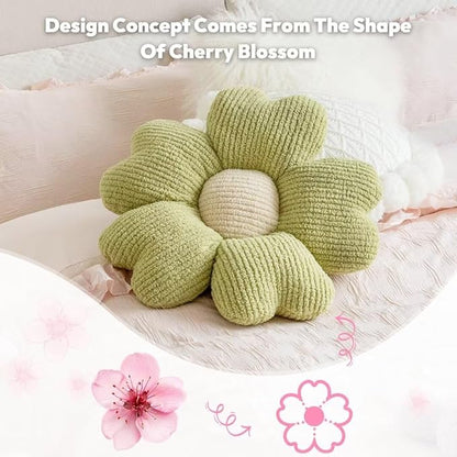 Sioloc Flower Throw Pillow, Cute Daisy Floor Seat Cushion, Aesthetic Fun Decorative Pillows for Bed Sofa Couch(Grassgreen,15.7Inch)