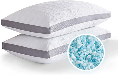 Meoflaw Cooling Pillows Queen Size Set of 2,Shredded Memory Foam Bed Pillows for Sleeping,Queen Pillows for Back & Side Sleepers,Adjustable Queen Size with Washable Cover
