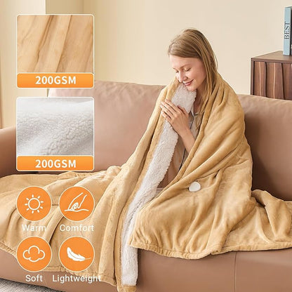 Electric Heated Blanket King Size 90''x100'' Soft Flannel & Sherpa Electric Blanket with 10 Heating Levels, Automatically Shut Down After 8h with Overheat Protection Machine Washable