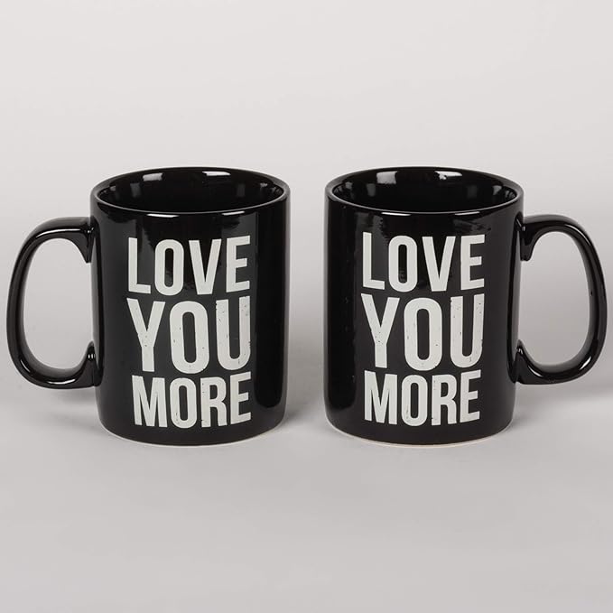 Primitives by Kathy Black and White Stoneware Coffee Mug, 20-Ounce, Love You More