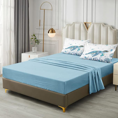 Sea Turtle Comforter 8 Pieces King Size Bed in a Bag Beach Ocean Bedding Sets with 1 Turtle Comforter, 1 Teal Blue Flat Sheet, 1 Fitted Sheet, 4 Pillowcases, 1 Cushion Cover(Sea Turtle, King)