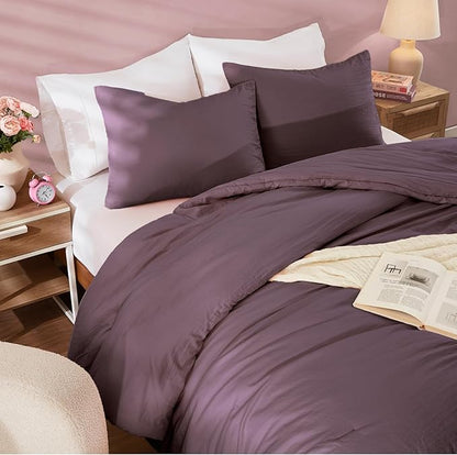 WRENSONGE Twin/Twin XL Comforter Set - 2 Pieces Deep Purple Comforter Prewashed Soft Lightweight for All Seasons,Fluffy Down Alternative Twin XL Comforter with 1 Pillow Sham