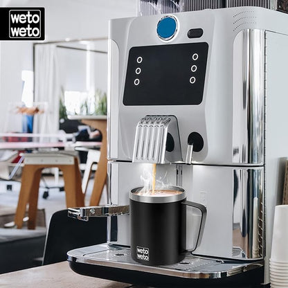 WETOWETO Coffee Mug with Handle, 14oz Insulated Stainless Steel Reusable Coffee Cup, Double Wall Coffee Travel Mug, Powder Coated Black