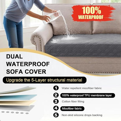 PrinceDeco Grey Dog Blanket Waterproof and Anti-Slip Dog Bed Cover Replacement Washable Pets Blanket Furniture Protector for Couch & Bed,52x82 Inch