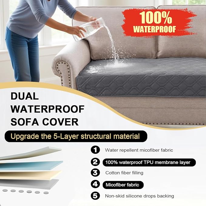 PrinceDeco Waterproof Couch Cover for Dogs Anti-Slip Dog Blanket Cover Washable for Furniture Sofa, Crate, RV Seats,Car, Pet Puppy Essentials (32x62 Inch, Brown)(32x62 Inch, Grey)