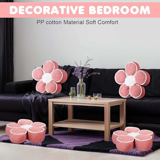 Menkxi 2 Pack Flower Pillows Cute Flower Shaped Pillows Daisy Pillow Throw Soft Floor Cushion for Living Room Bedroom Sofa Couch Winter Warm Decoration 15.7 Inch(Pink)
