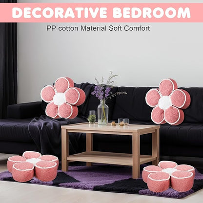 Menkxi 2 Pack Flower Pillows Cute Flower Shaped Pillows Daisy Pillow Throw Soft Floor Cushion for Living Room Bedroom Sofa Couch Winter Warm Decoration 15.7 Inch(Pink)